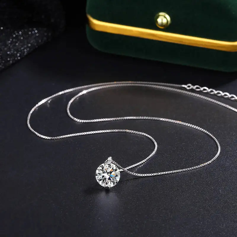 2CT D Color Moissanite Simple Pendant Necklace With Certificate 925 Sterling Silver Women Necklace Fine Jewelry Gift For Wedding