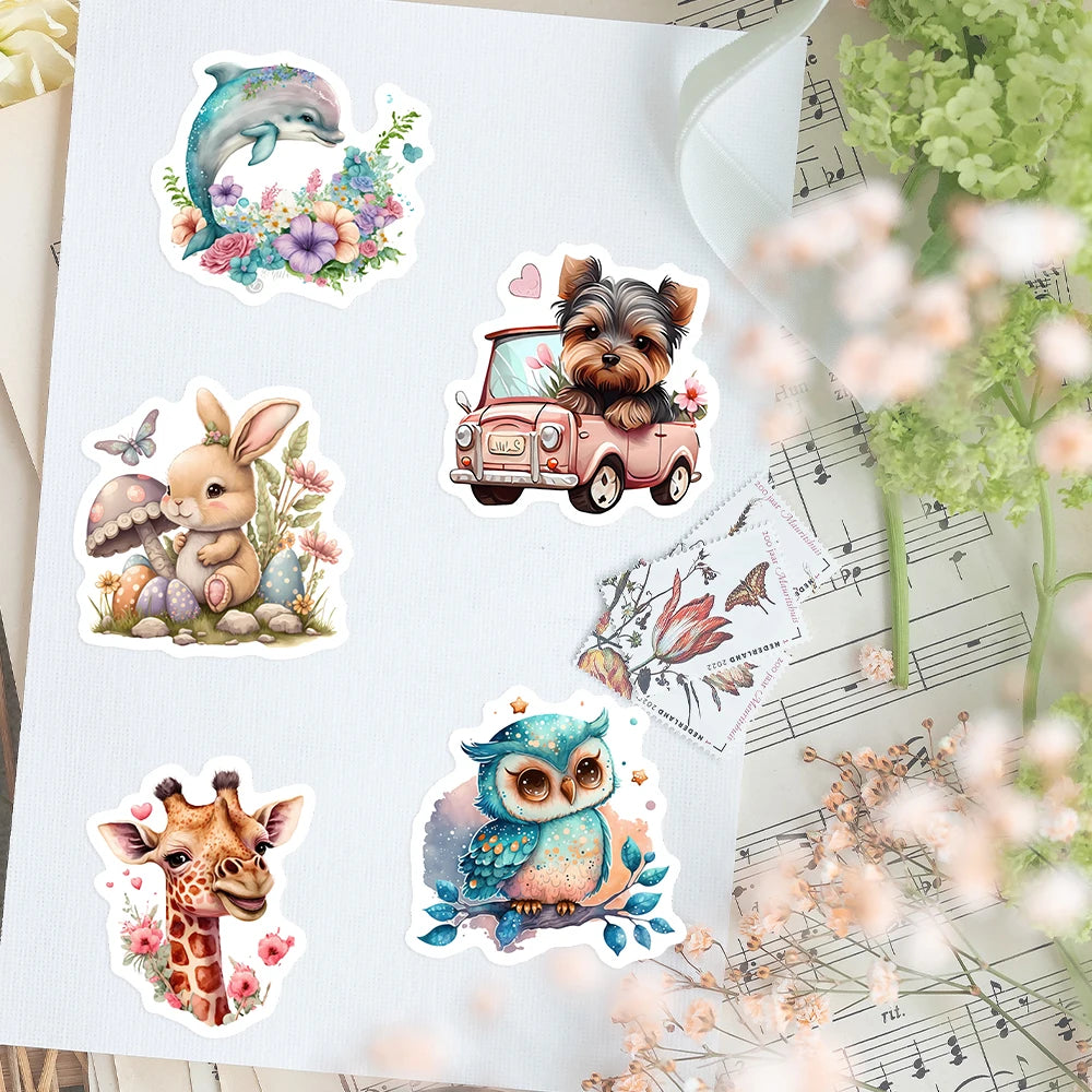 Kawaii Aesthetic Animal Stickers Kids DIY Toys Waterproof Graffiti Decal for Journal Scrapbook Laptop Phone Luggage Decorative