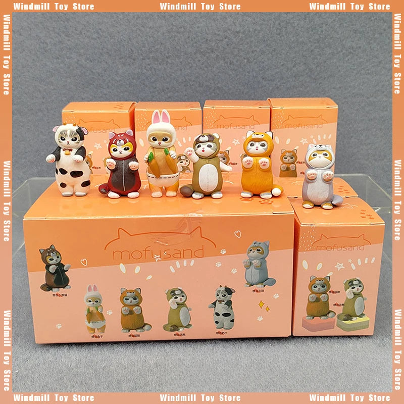 4cm Mofu Cat sands Action Figure Collection Set Animal Headgear Doll Kawaii Cute PVC Model Desktop Decoration Crafts Gifts Toys