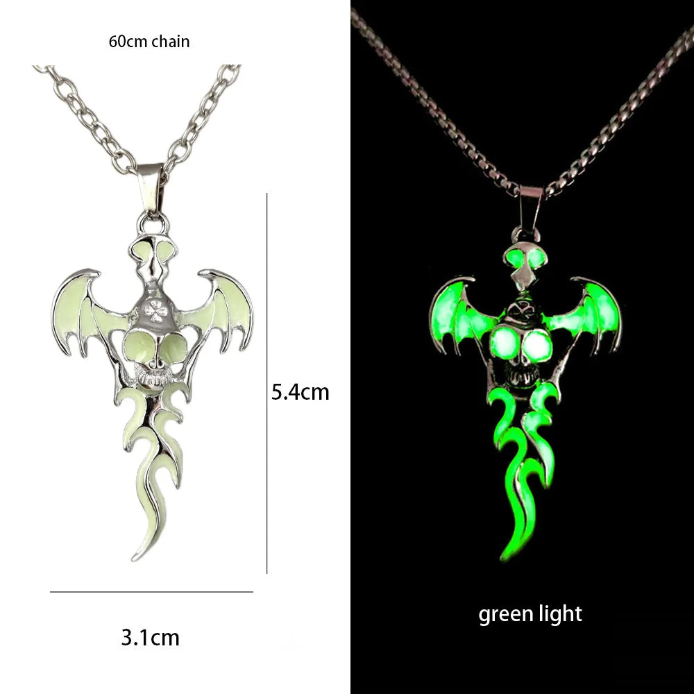 Hiphop Rock Stainless Steel Chain Luminous Alloy Dragon Pendant Glowing Necklace Night Dance Disc Glow In The Dark Necklace