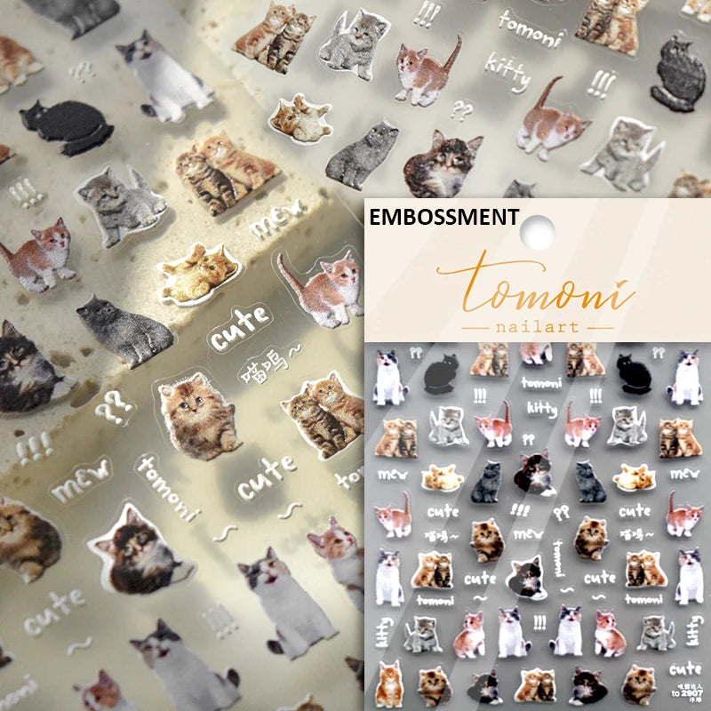 Lovely Dog Cat Animal Bunny 3D Soft Embossed Relief Self Adhesive Nail Art Stickers Cute Pretty Puppy Kitty Star Manicure Decals