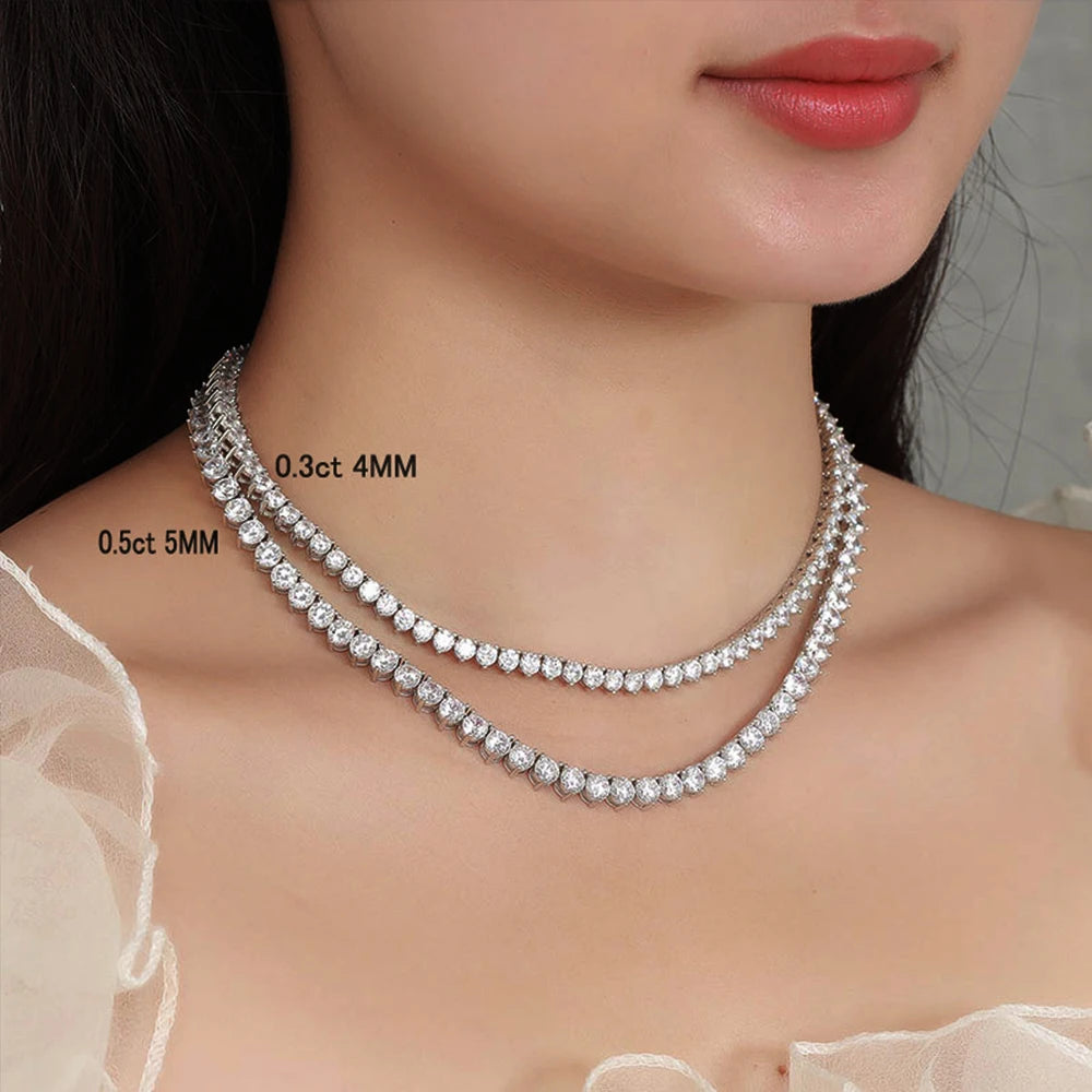 3 Prongs D VVS1 Full Moissanite Tennis Necklace 925 Sterling Silver 3/4/5mm Diamond Chain with GRA Fine Jewelry for Women Man