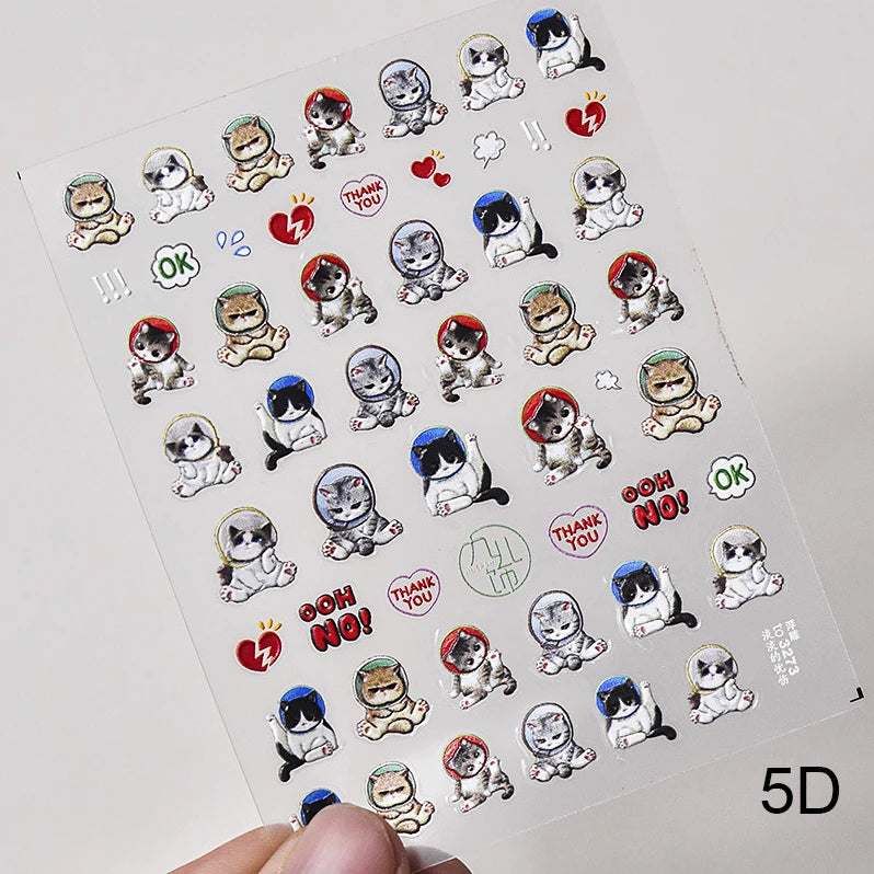 Lovely Dog Cat Animal Bunny 3D Soft Embossed Relief Self Adhesive Nail Art Stickers Cute Pretty Puppy Kitty Star Manicure Decals