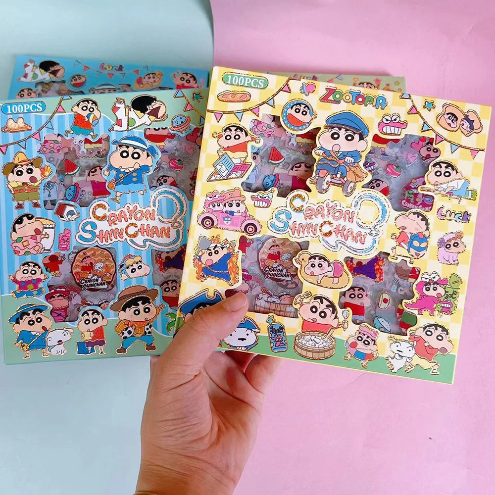 100PCS Crayon Shin-chan Anime Toys Stickers Transparent Applique Computer Skateboard DIY Decoration Accessories Christmas Gifts