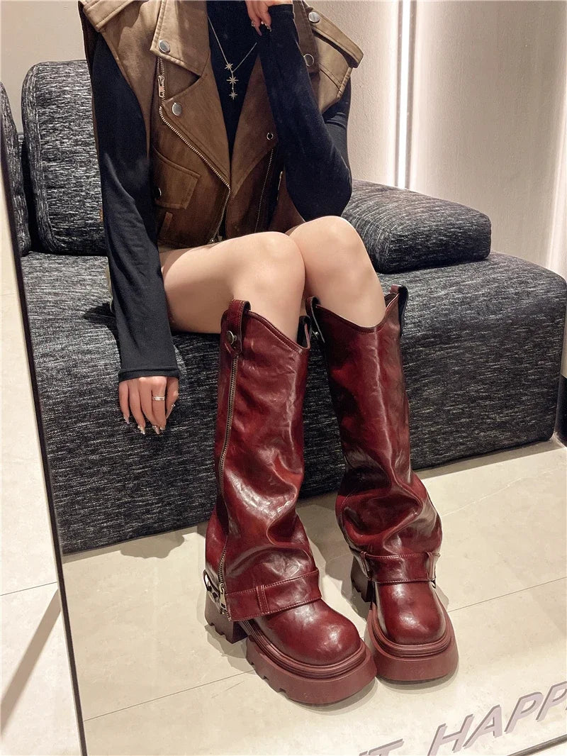 Women's Boots 2025 New Style Retro High Western Boots for Autumn and Winter Fashion Versatile Female Knight Boots