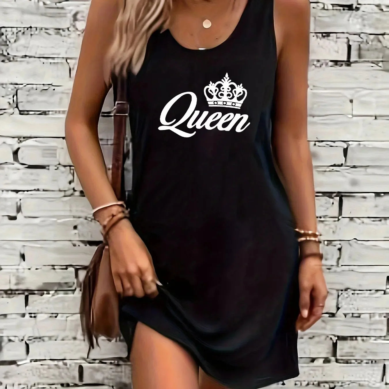 Women's summer loose and comfortable casual it's okay don't worry letter printed black sleeveless vest dress punk style dress