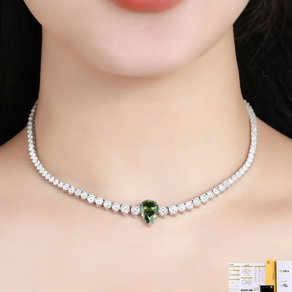 OEVAS 3-4.5mm Full Moissanite Tennis Necklace S925 Silver Lab Diamond Waterdrop Pendant For Women Party Fine Jewelry