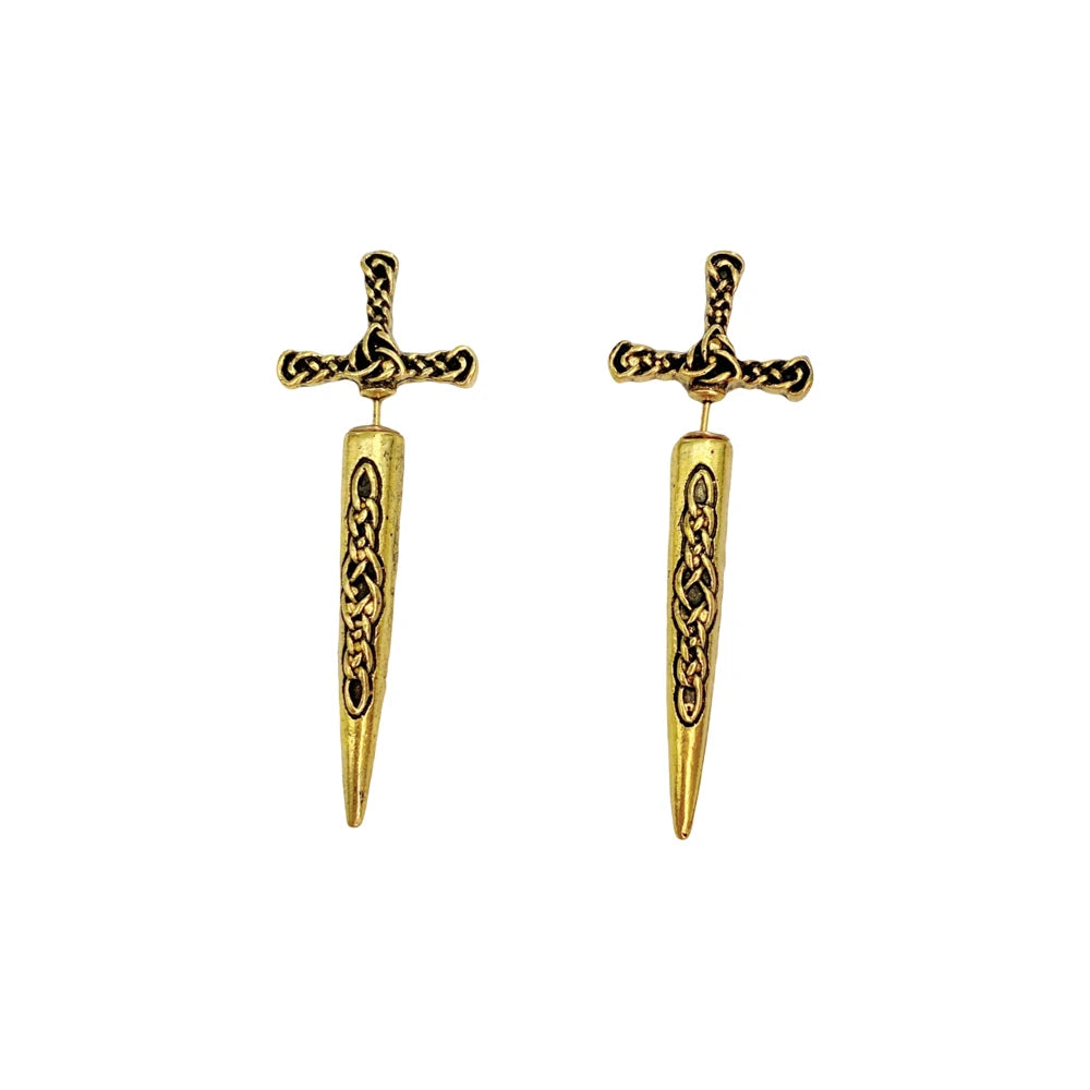 レトロゴスクロスロングソードレディースメンズダングルイヤリングラグジュアリー絶妙なダガーメタルピアスイヤースタッドジュエリーアクセサリーギフト