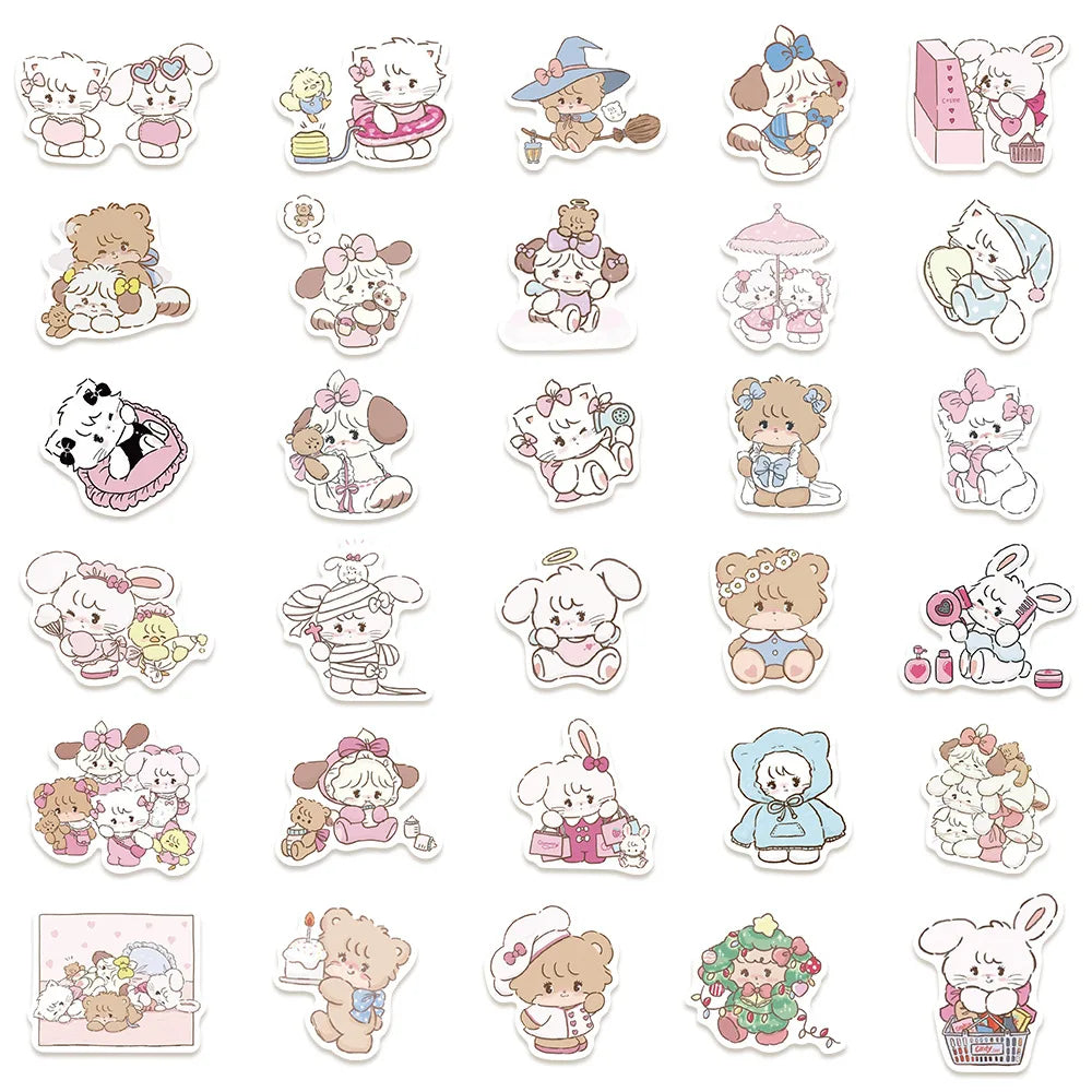60Pcs Mikko Kawaii Kitty Bear Cartoon Stickers Aesthetic Scrapbooking Laptop Luggage Waterproof Cute Stickers for Kids Girls