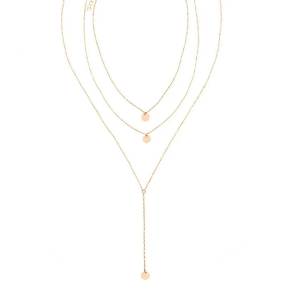SUMENG New Arrival 2024 Fashion Minimalist Round Disco Coin Chain Necklace Pendant Dainty Sequins Multi Layers Necklaces Women
