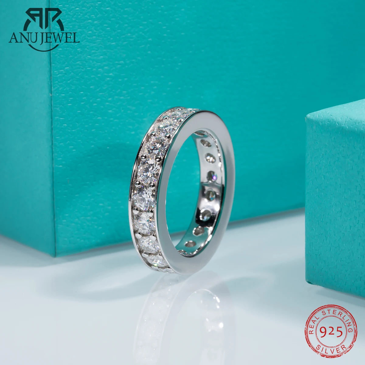 AnuJewel 3.5mm D Color Moissanite Wedding Band Women Ring Gold Plated Silver Eternity Rings For Men Customs Jewelry Wholesale
