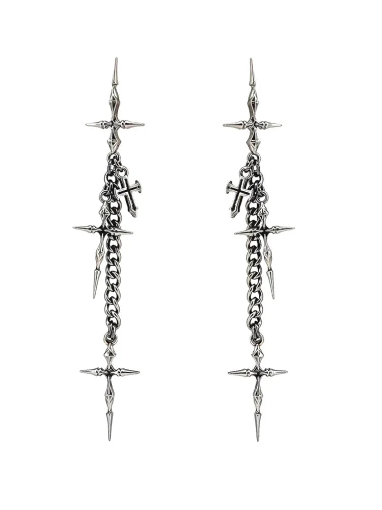 ゴシックスタイルのクロスドロップイヤリング、ファッショナブルなジュエリーアクセサリー、男性と女性のためのエッジの効いた選択肢