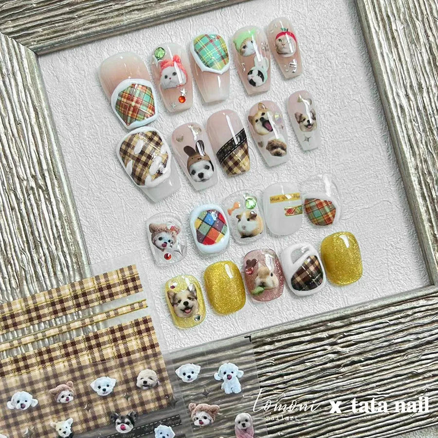 Lovely Dog Cat Animal Bunny 3D Soft Embossed Relief Self Adhesive Nail Art Stickers Cute Pretty Puppy Kitty Star Manicure Decals