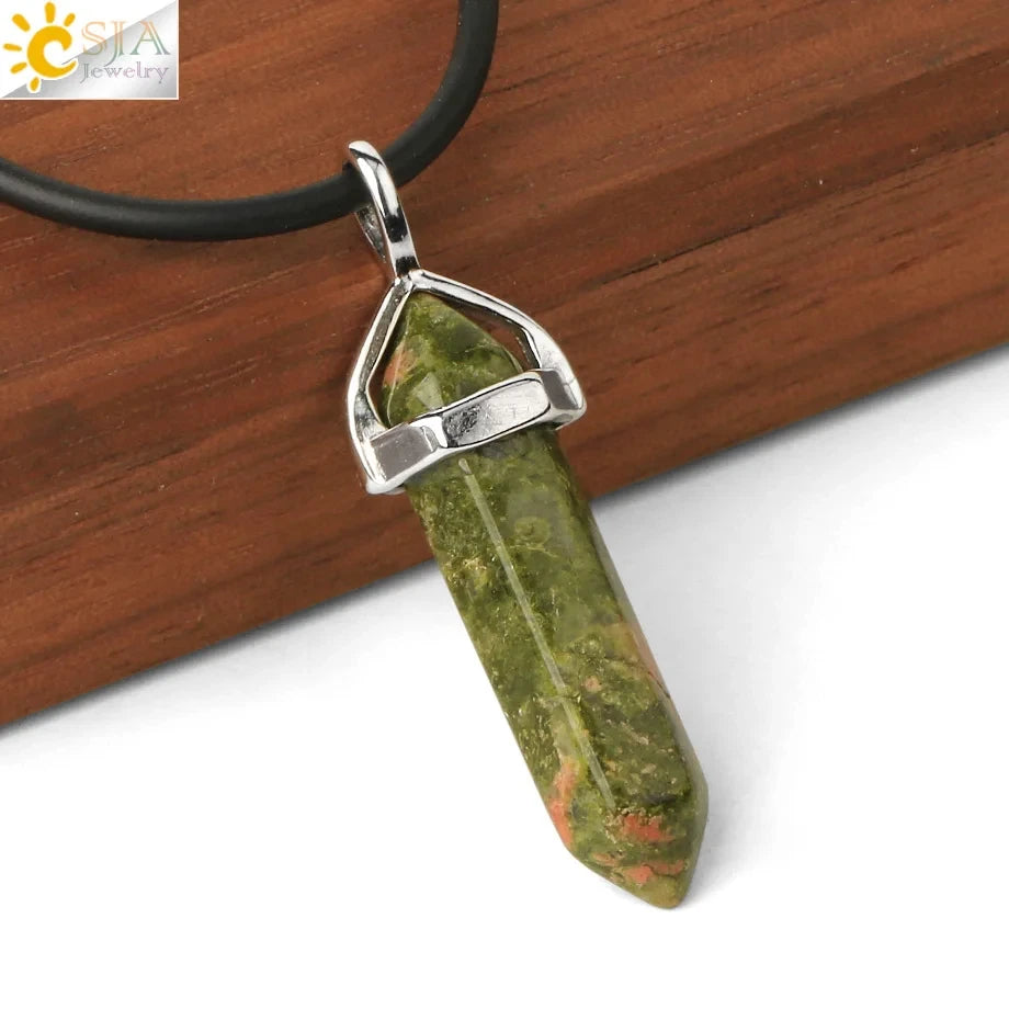 CSJA Hexagonal Bullet Crystal Necklaces Natural Gem Stone Quartz Necklace Pendant Chakra Amethysts Pink Quartz Lapis Lazuli G957