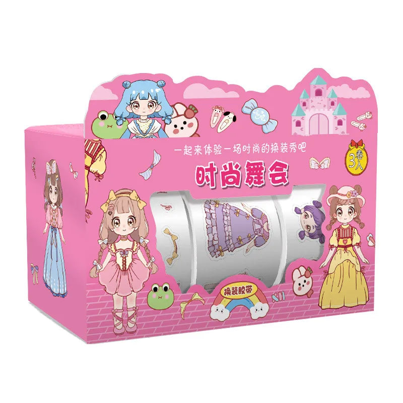 1box Cute Princess Dress Up Sticker Girl Cartoon Washi Tape Set Cute Children's Handbook Character Clothes Decoration Sticker