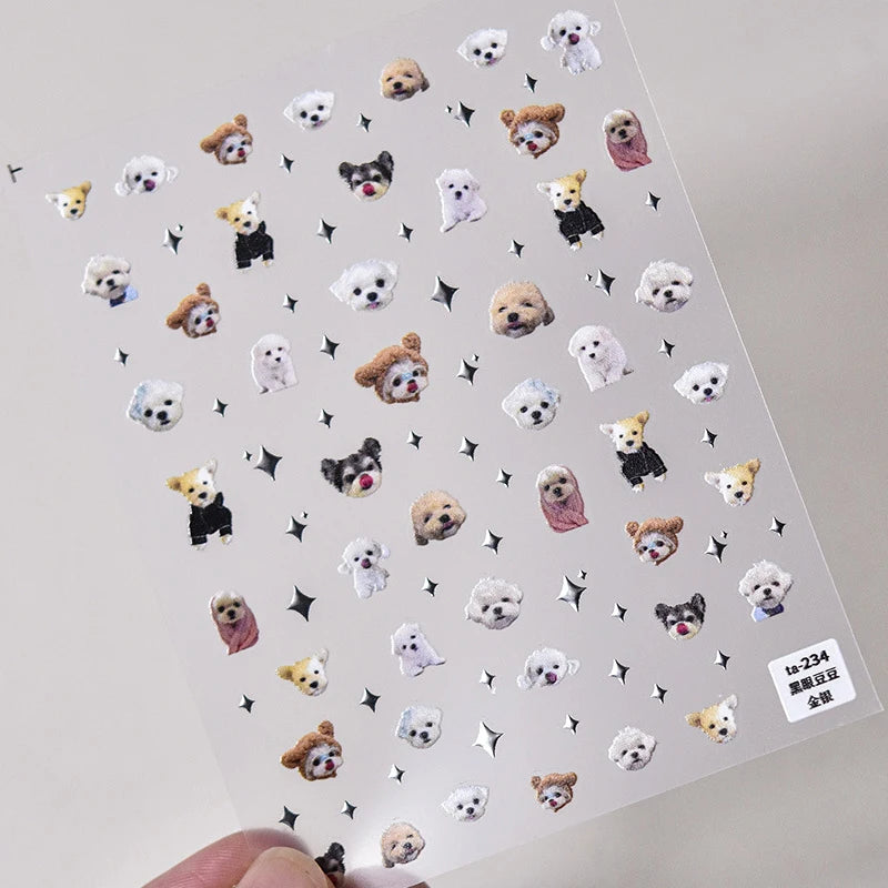 Lovely Dog Cat Animal Bunny 3D Soft Embossed Relief Self Adhesive Nail Art Stickers Cute Pretty Puppy Kitty Star Manicure Decals