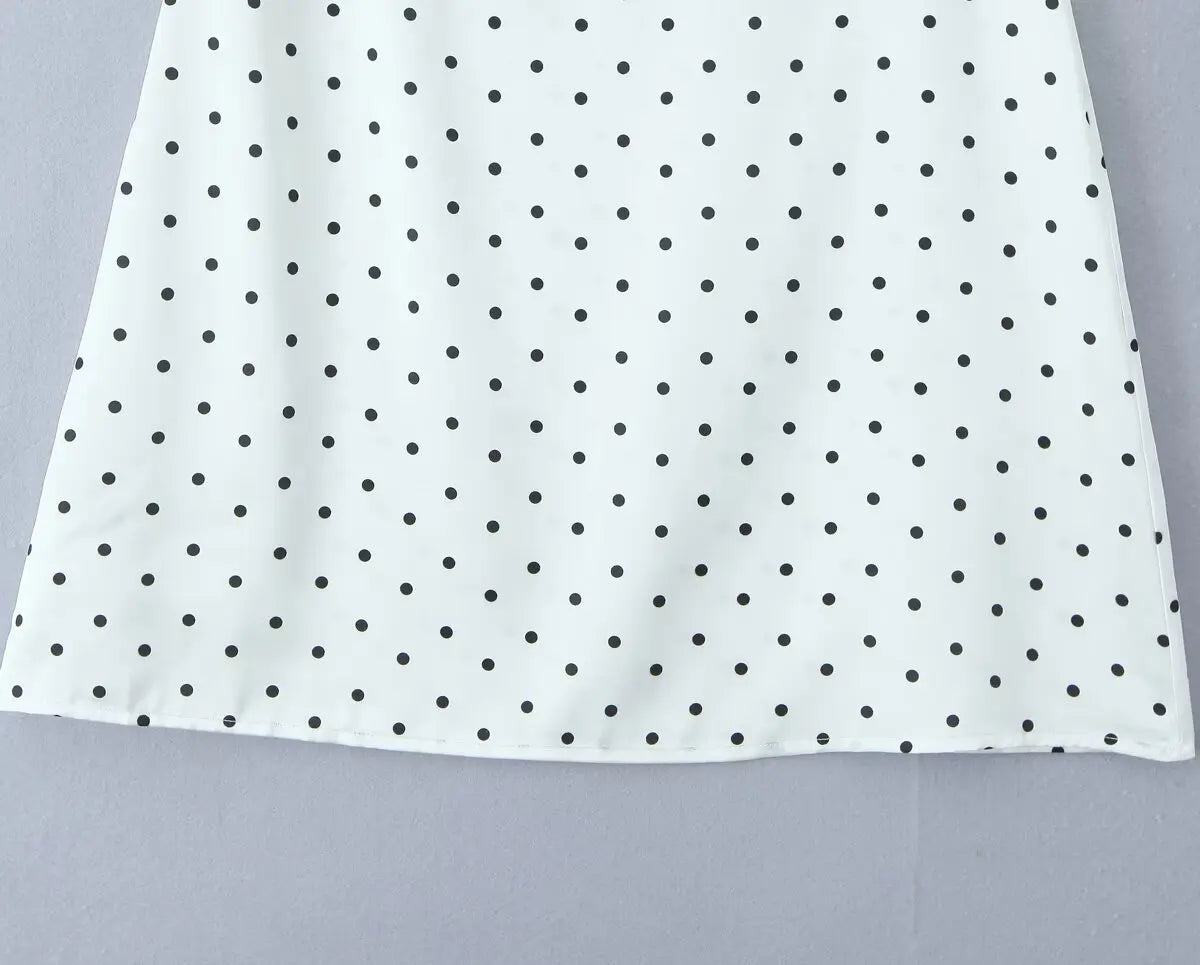 YENKYE 2025 Women Vintage Black White Polka Dot A-line Knee Length Skirt Sexy Low Waist Holiday Summer Skirts