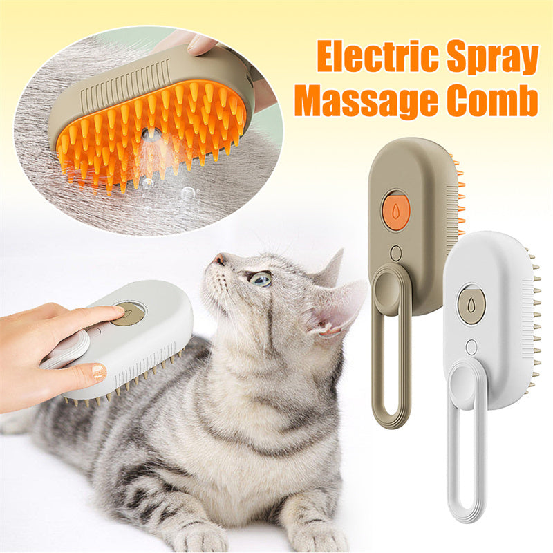猫用スチームブラシ スチームドッグブラシ 3-in-1 電動スプレー付き猫用ヘアブラシ マッサージ ペットグルーミングコーム 毛取りコーム ペット用品
