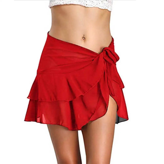 Y2k Sexy Summer Pleated Women Skirts Chiffon Beach Cover Up Sarong Wear Ruffle Wrap Beach A Line Dance Short Skirts womens 2021