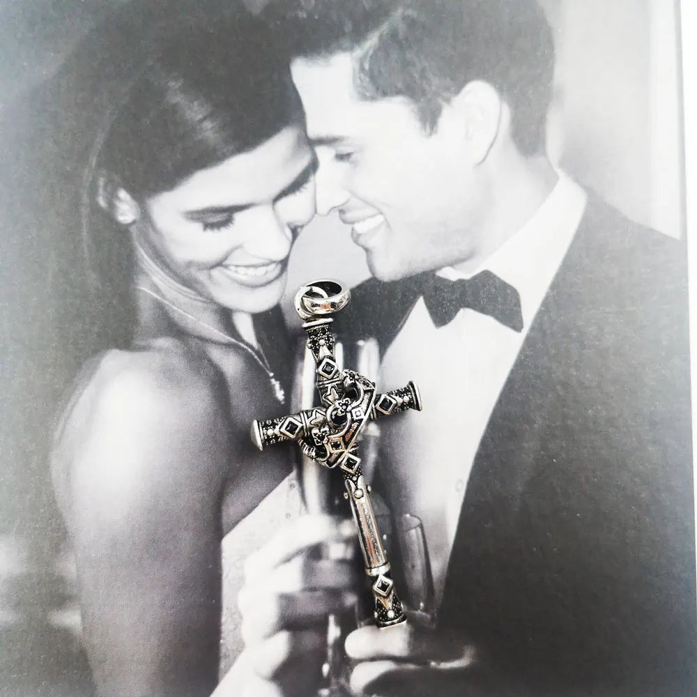 本物の925スターリングシルバー製マジェスティッククロスとクラウンペンダントネックレス、ファインジュエリーアクセサリー、レトロでトレンディな男性向けギフト。