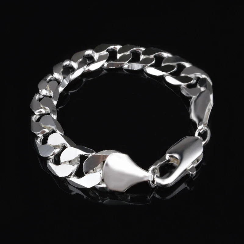 Aravant 925シルバー 12MMブレスレットチェーン メンズ レディース ファッションジュエリー