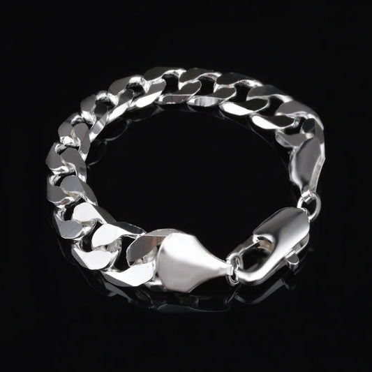 Aravant 925シルバー 12MMブレスレットチェーン メンズ レディース ファッションジュエリー