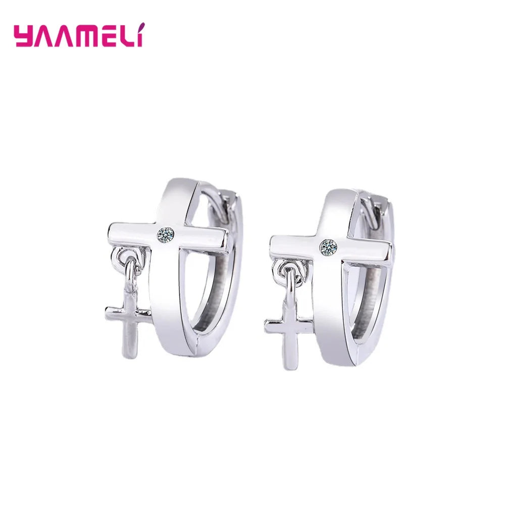 925スターリングシルバーの新しいファッション女性男性ユニセックスジュエリー高品質クリスタルジルコンクロスシンプルな気質のイヤリング