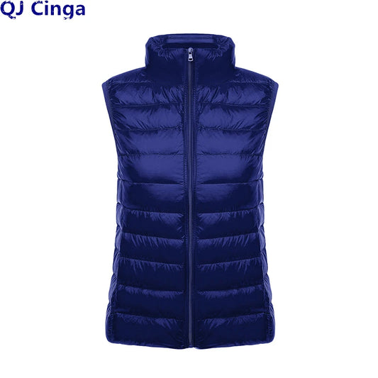 White Stand Collar Women's Sleeveless Down Vest Coat Winter Thin Slim Business Vests White Blue Black Red Women Waistcoat 3XL