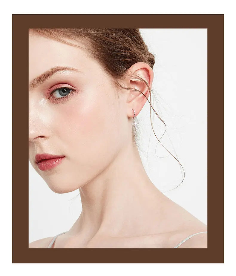 New Arrival 925 Sterling Silver Earrings  Zircon Cross Drop Earrings For Women Birthday Gift Earings Fashion Jewelry