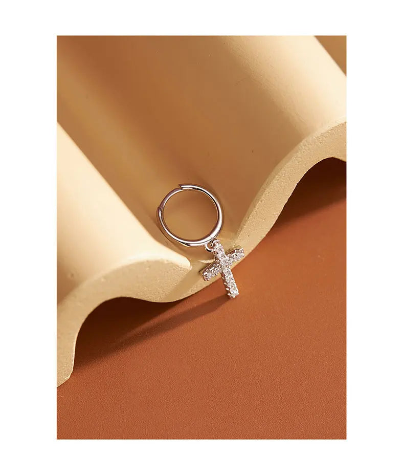 New Arrival 925 Sterling Silver Earrings  Zircon Cross Drop Earrings For Women Birthday Gift Earings Fashion Jewelry