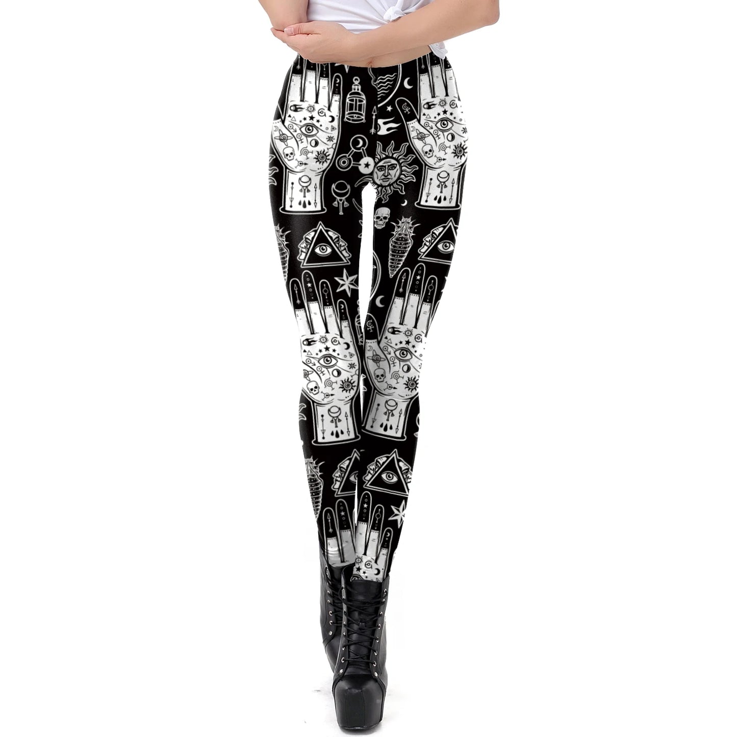 [You're My Secret] Gothic Leggings For Women Ouija Workout Yoga Trousers Pants Dark Black Cat Skull Leggins Devil Satan Leggings