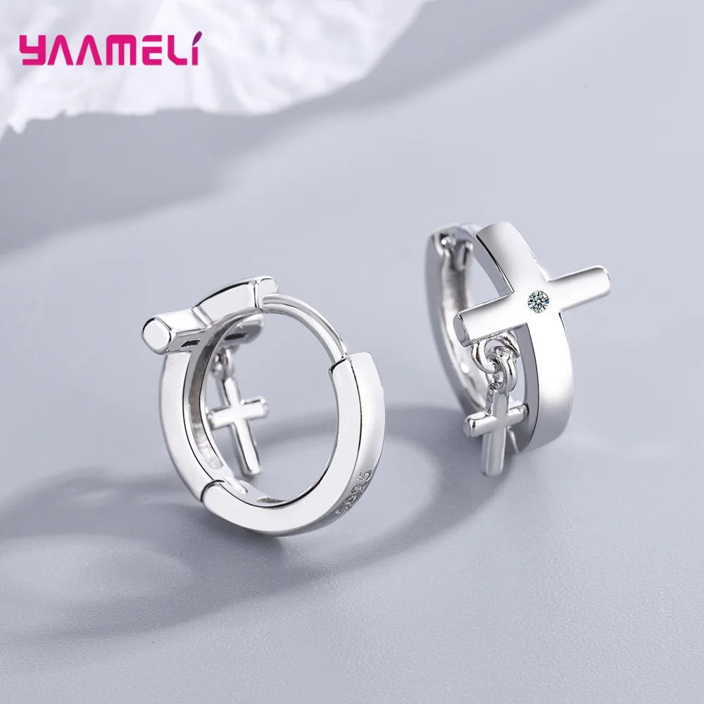 925スターリングシルバーの新しいファッション女性男性ユニセックスジュエリー高品質クリスタルジルコンクロスシンプルな気質のイヤリング