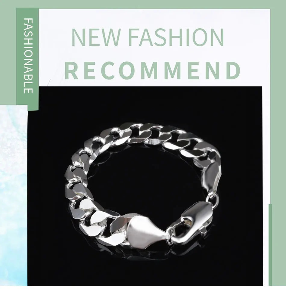 Aravant 925シルバー 12MMブレスレットチェーン メンズ レディース ファッションジュエリー