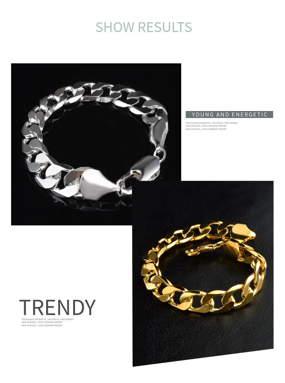 Aravant 925シルバー 12MMブレスレットチェーン メンズ レディース ファッションジュエリー