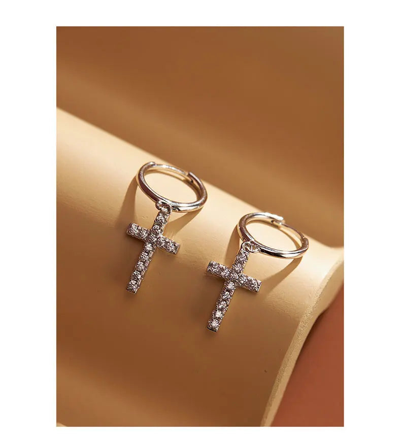 New Arrival 925 Sterling Silver Earrings  Zircon Cross Drop Earrings For Women Birthday Gift Earings Fashion Jewelry