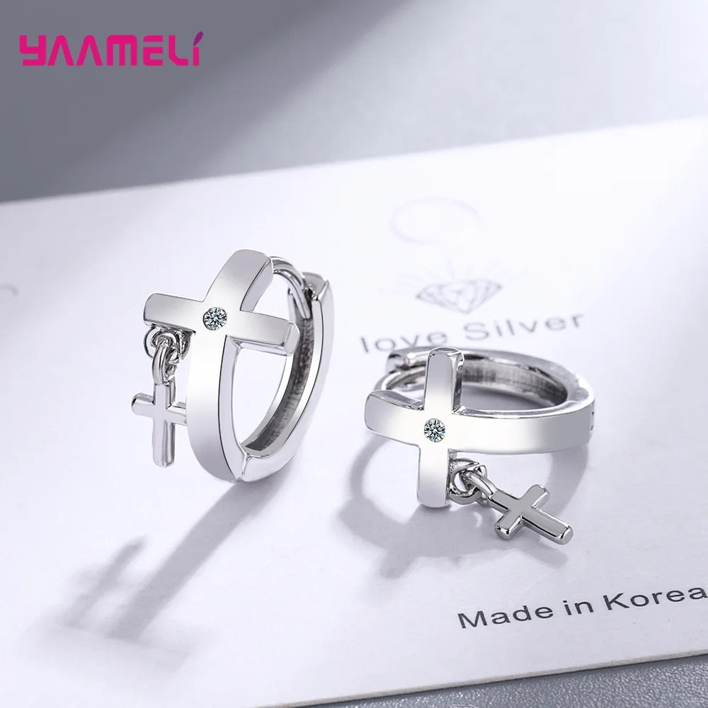 925スターリングシルバーの新しいファッション女性男性ユニセックスジュエリー高品質クリスタルジルコンクロスシンプルな気質のイヤリング