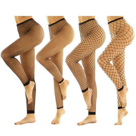 Women Sexy Fishnet Leggings Hollow Out Mesh Net Trousers See Through High Waist Transparent Ankle Length Footless Leggings Pants