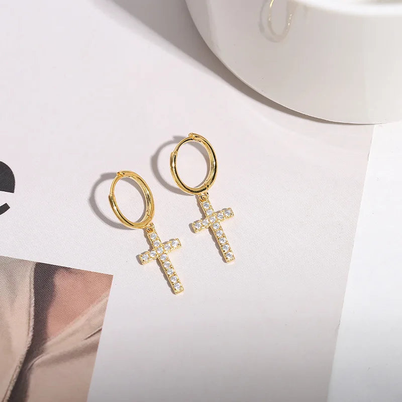 New Arrival 925 Sterling Silver Earrings  Zircon Cross Drop Earrings For Women Birthday Gift Earings Fashion Jewelry