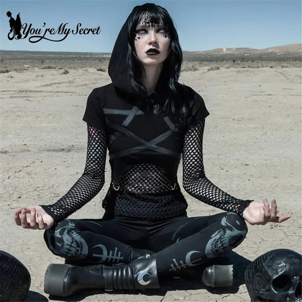 [You're My Secret] Gothic Leggings For Women Ouija Workout Yoga Trousers Pants Dark Black Cat Skull Leggins Devil Satan Leggings
