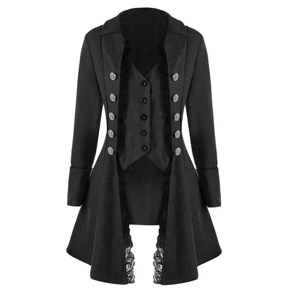 Women Jacket Coat Medieval Retro Lace Victorian Gothic Long Sleeve Button Tailcoat Steampunk Halloween Party Costume Clothing