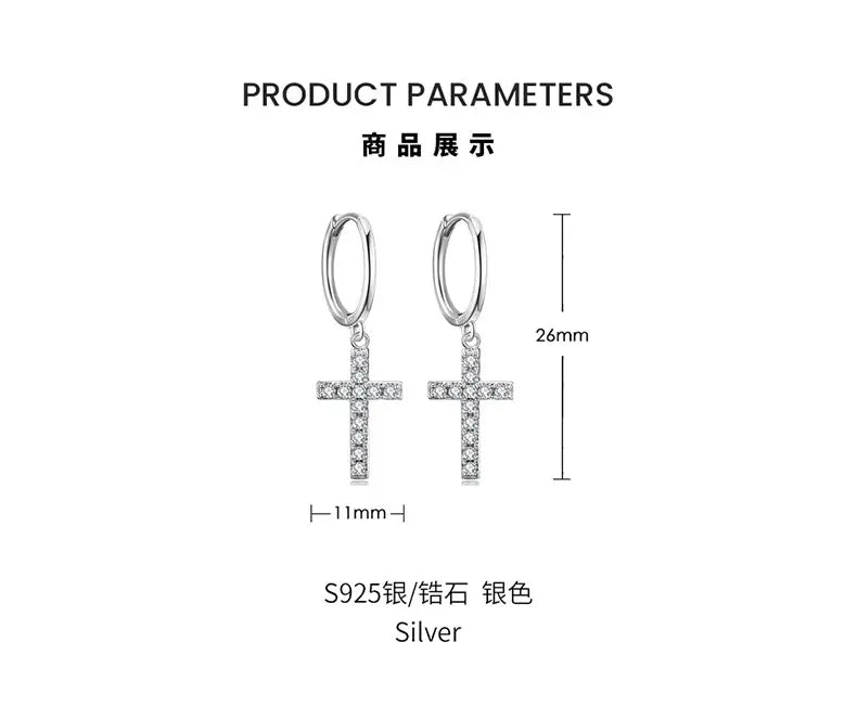 New Arrival 925 Sterling Silver Earrings  Zircon Cross Drop Earrings For Women Birthday Gift Earings Fashion Jewelry