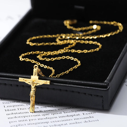 Religion Cross Necklace For Women Men Stainless Steel Chains Choker Christian Jesus Cross Pendants Jewelry Prayer Baptism Gifts