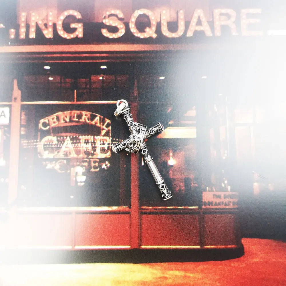 本物の925スターリングシルバー製マジェスティッククロスとクラウンペンダントネックレス、ファインジュエリーアクセサリー、レトロでトレンディな男性向けギフト。