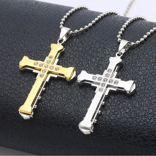 ヴィンテージクロスネックレス メンズ レディース トレンディなクロスペンダント 象嵌ジルコンチョーカーネックレス パーティージュエリー 彼氏へのギフト