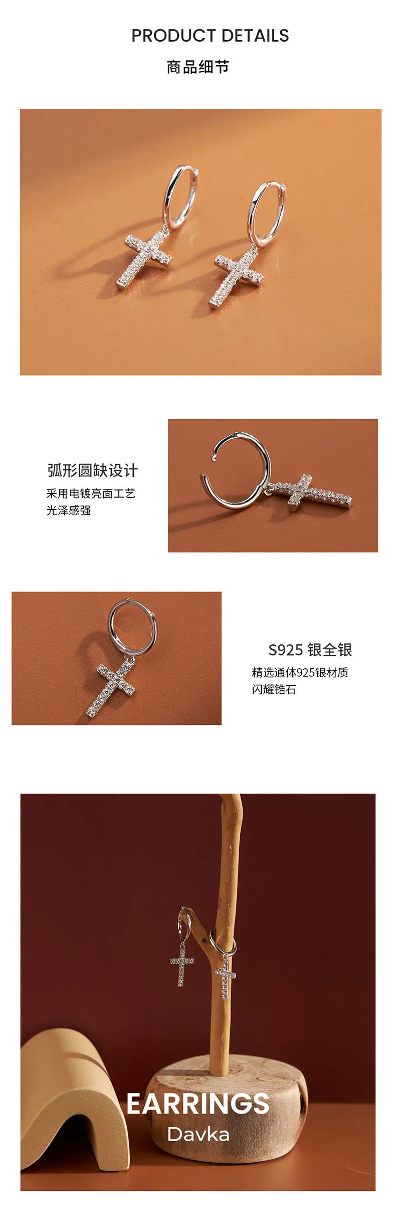 New Arrival 925 Sterling Silver Earrings  Zircon Cross Drop Earrings For Women Birthday Gift Earings Fashion Jewelry