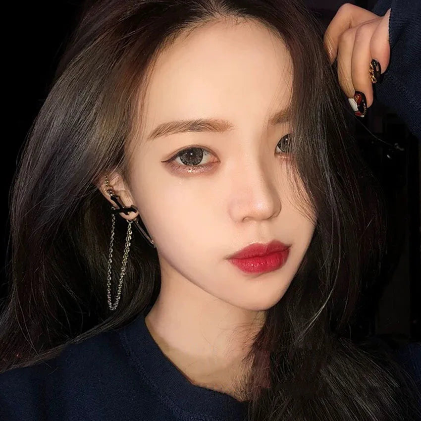 ゴシックパンクブラッククロスドロップイヤリングティーンズヴィンテージロックプライドロングチェーンイヤーカフイヤークリップレディースイヤリングガールズジュエリー