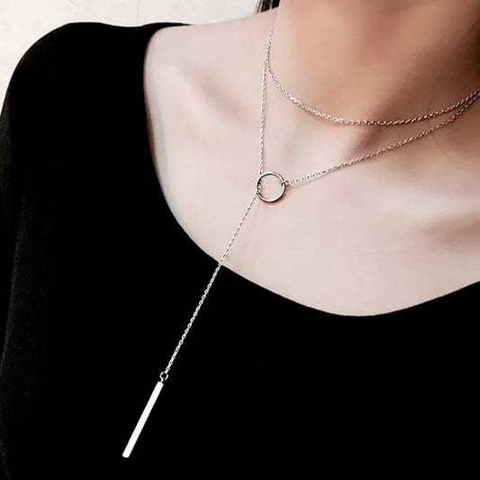 XIYANIKE Vintage Silver Color  Jewelry Circle Strip Long Chain Pendants&Necklaces sterling-silver Choker Necklace VNS8002