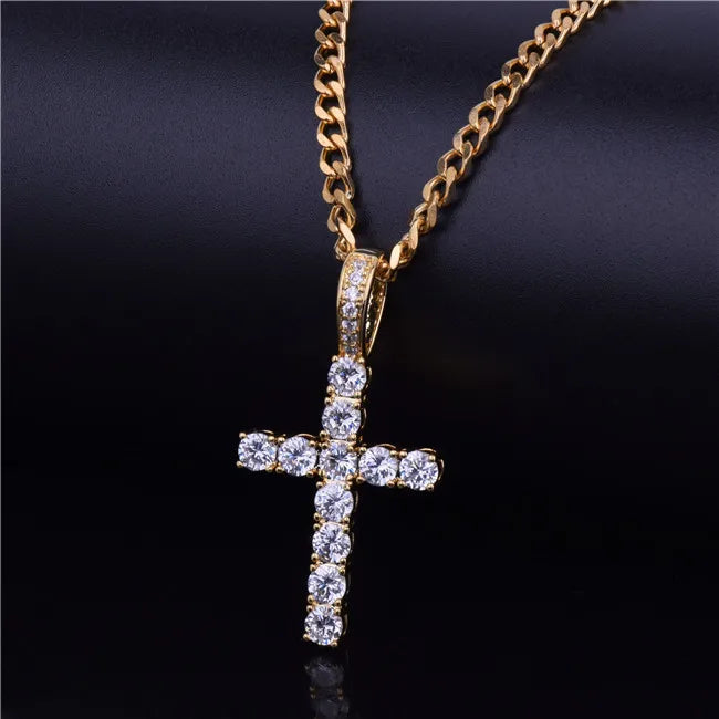 バブルレタークロスネックレス メンズペンダント ゴールドカラー 銅素材 ヒップホップジュエリー