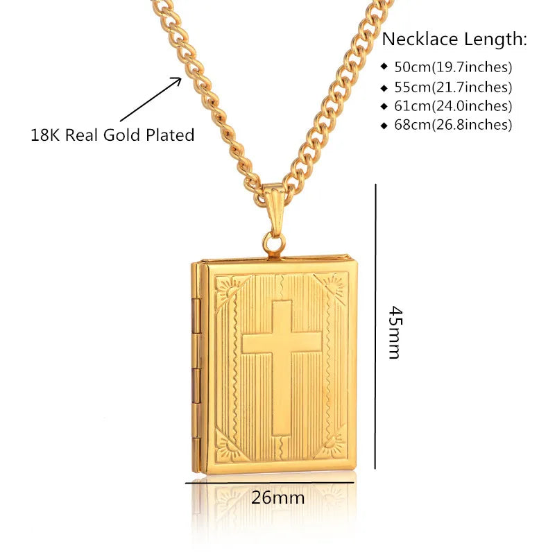 イエス・キリスト十字架ネックレスジュエリー メンズ レディース ゴールドカラースチールチェーン 男性用写真ロケットスタイル イエス十字架ペンダントネックレス XL787