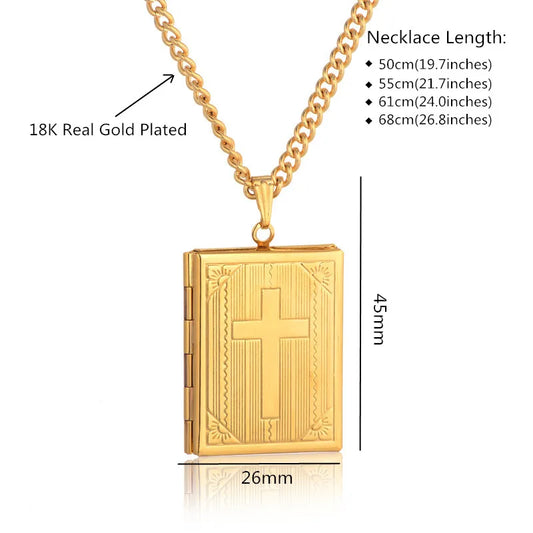 イエス・キリスト十字架ネックレスジュエリー メンズ レディース ゴールドカラースチールチェーン 男性用写真ロケットスタイル イエス十字架ペンダントネックレス XL787